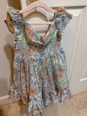 cupcakes & cashmere Floral Ruffle Sundress in Blue, Orange, Green
